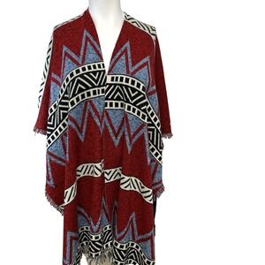 Southwestern Printed  Poncho Cape Shaw M/L Boho Western Cozy Casual Made USA